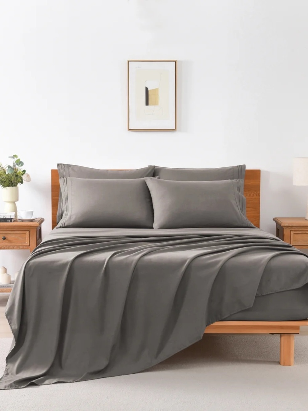 6 PIECE SOFT SOLID EMBROIDERED BED SHEET SET